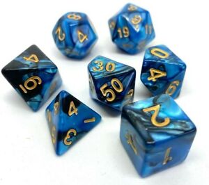 RPG Dice Set 7 pieces w20 DnD RPG Tabletop Dice 4 Friends Glitter Blue