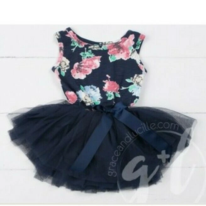 Girls size 6 blue and pink floral flowered tutu dress NWOT