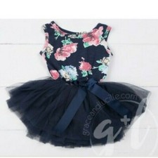 Girls size 4 blue and pink floral flowered tutu dress NWOT
