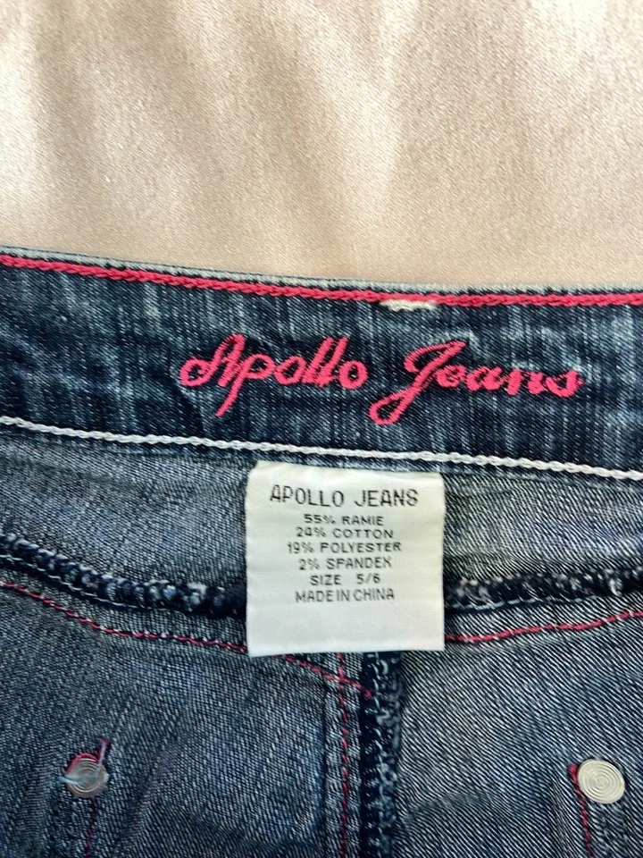 Pantalones de mezclilla ajustados de tiro bajo con bolsillos bordados para jóvenes Apollo Jeans talla 5/6 Foto 2 de 4