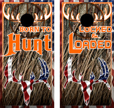 Born to Hunt Camo Deer Skull LAMINATED Cornhole Wrap Bag Toss Skin Decal