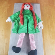 Raggedy Ann Style Rag Doll 20" Homemade? No Tags Two Sided Face Closed Eyes 