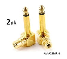 2-PACK RCA Female Jack to 1/4" Mono Male Plug Right Angle Gold Audio Adapter
