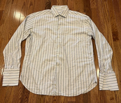 Armani Collezioni men white striped dress shirt French cuffs, sz 43 / 17,  Lrg | eBay