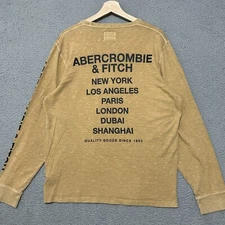 Abercrombie & Fitch Shirt Men XL (Fits L) Brown Biege Long Sleeve Crewneck Cotto