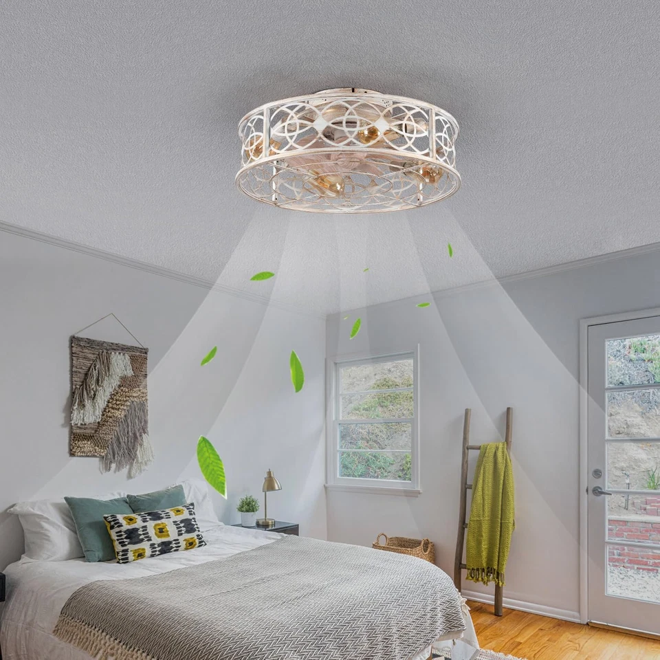 20"Caged Ceiling Fans with Lights Remote Control Industrial Low Profile Flush Mo - Image 2 of 4