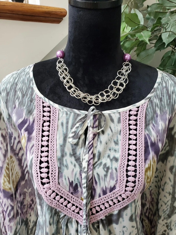 Blusa Top Marc Bouwer Multicolor Manga Larga Cuello Redondo Cordón Talla Grande Foto 2 de 4