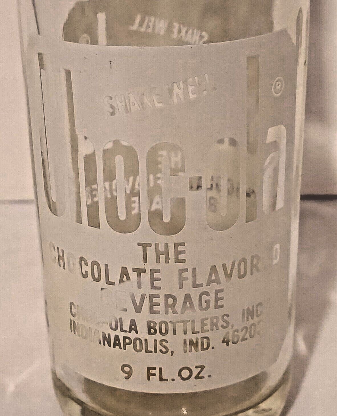 Vtg ACL Soda Pop Bottle ChocOla 9 oz Clear Pyro Chocolate Indianapolis