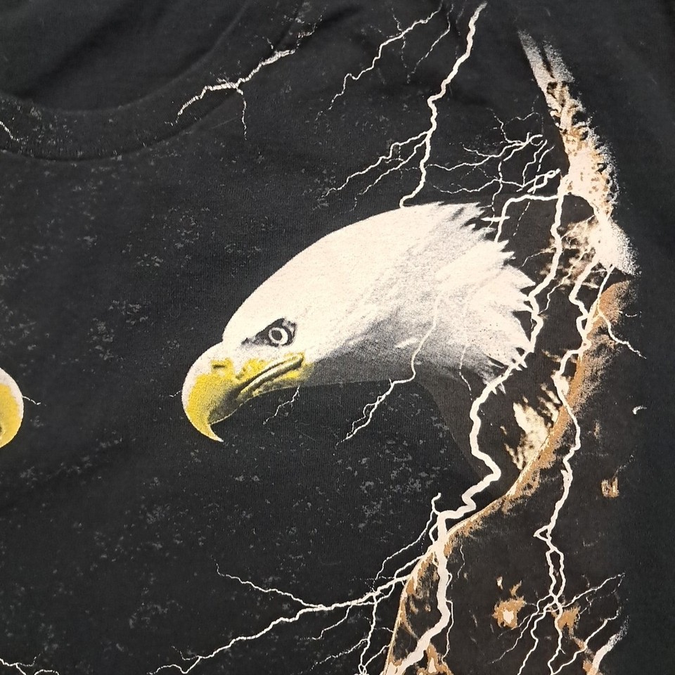 Vtg Double Bald Eagle Lightening Storm Graphic Men's XXL Black Shirt eBay
