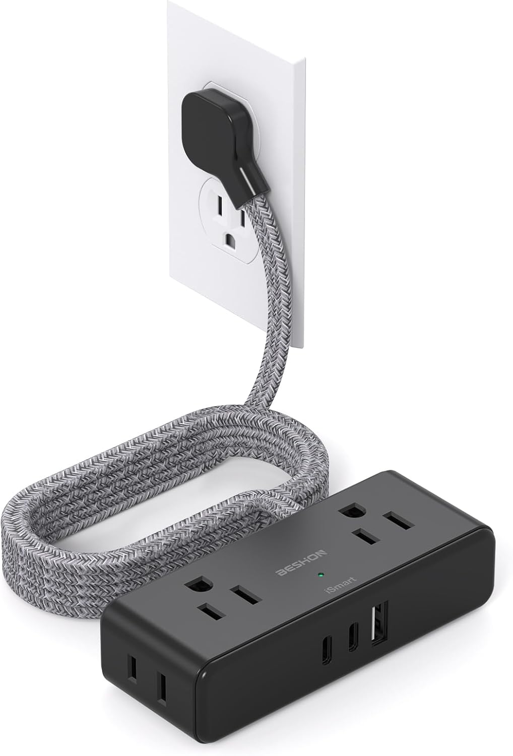 6ft Flat Extension Cord with Flat Plug, 4 Outlets and 3 USB Ports-image