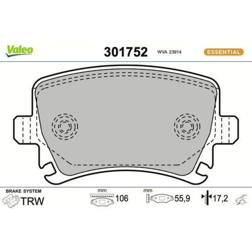 1X Bremsbelagsatz, Scheibenbremse Valeo 301752 Passend FüR Audi Seat Skoda VW-image