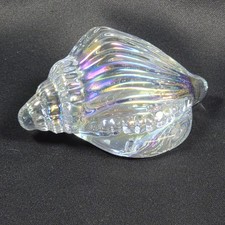 Vintage Iridescent Art Glass Conch Shell Paperweight Controlled Bubbles 4"x3"x2"