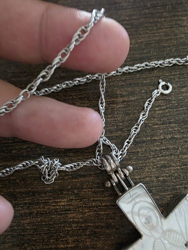 Sterling Silver 925 Mother of Pearl Antique Cross with Ilias Lalaounis Chain. - Picture 15 of 15