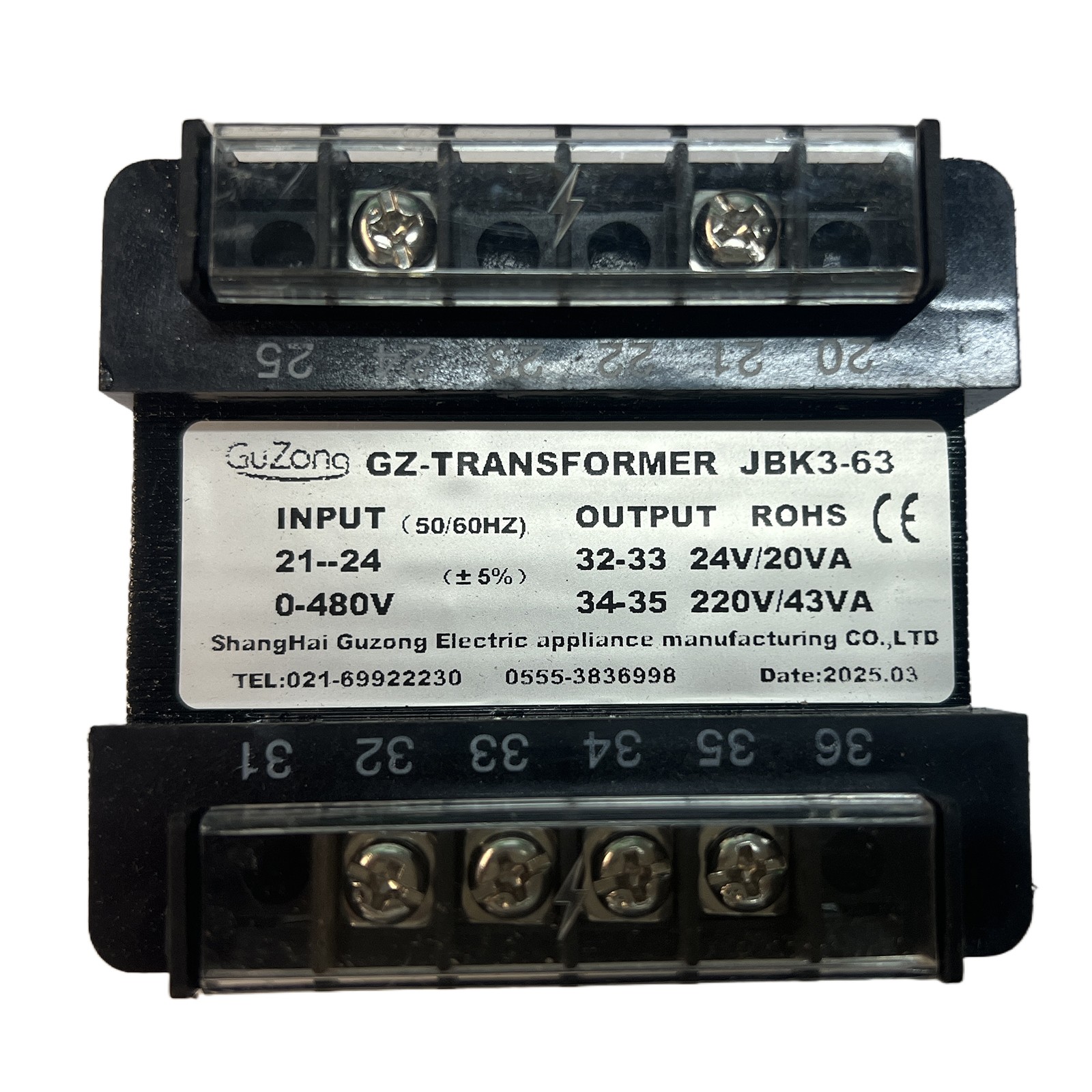 Control Transformer Jbk3-63/24  0-480v ,output 220v 24v