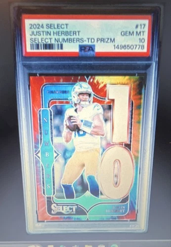 2024 Panini Select Select Numbers Justin Herbert #17 Tie-Dye Prizm 22/25 PSA 10