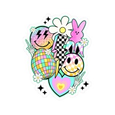 Easter Bunny Kiss-Cut Stickers, Smiley Face Retro Design, Holiday Sticker, Cute