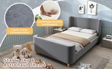 Kinderbett 90x200cm Grau Samt Kosmisches Muster Schlittenbett