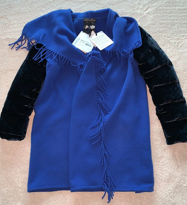 NWT $1100 AUTH Moncler Mantella Fringed Wool Cape Jacket Velvet