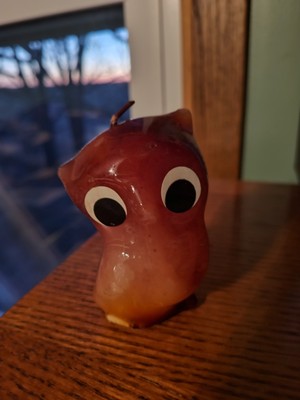 Vintage Moon Eye Owl Candle Molded Wax Figure Cute Figure 