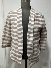 LOFT Blazer Striped 3/4 Sleeve Linen Bl Open Front NWT Sz 12