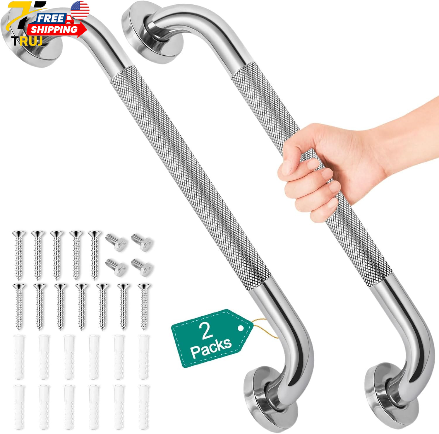 2 Pack 16 Inch Grab Bars for Bathtubs and Showers Safety Bathroom Shower Grab Ba