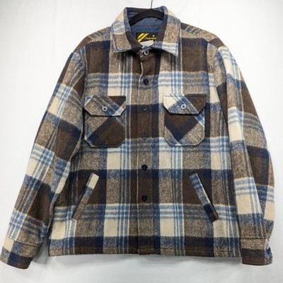 Vintage Sears Outerwear Plaid Wool Blend Shirt Jacket Brown Blue Mens Medium