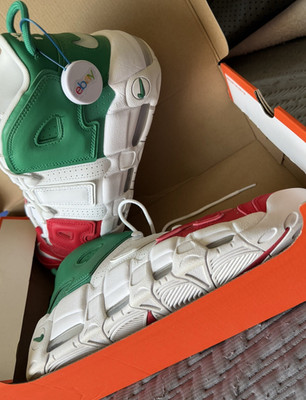 Nike Air More Uptempo Men's Lace Up Leather Sneakers White Green Red Mid Top