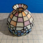 Vtg Tiffany Style Stained Glass Lamp Shade 6" Wide x 5" High  1.5" Opening