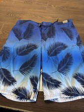 Blue Palm Leaf ROUNDTREE  YORKE NWT Sz LG POLYESTER SWIM/BOARD SHORTS