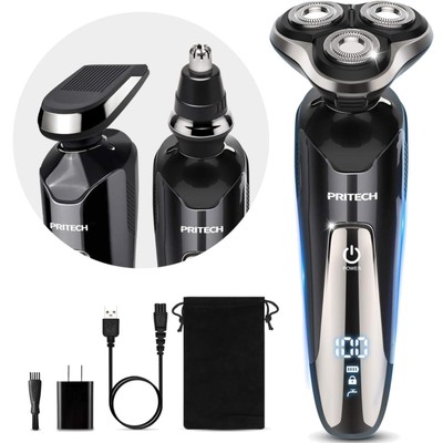 Präzisions-Rasierer für Herren 3-in-1 - Rotationsrasierer mit Trimmer, Schwarz