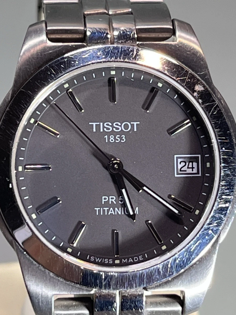 Tissot 1853 PR50 Titanio Reloj Hombre J376/476T Fecha Cristal Zafiro Plano 36mm 17cm
