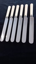 6 VINTAGE LARGE JOSEPH RODGERS STAINLESS STEEL, FAUX BONE TABLE KNIVES SHEFFIELD