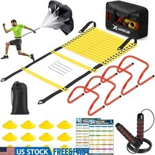 Agility Training Equipment Kit Ladder Hurdles Cones Parachute Speed Fitness New