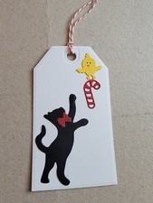 6 Christmas Cat & Bird Gift Tags with strings cardstock