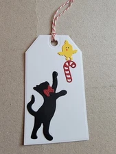 6 Christmas Cat & Bird Gift Tags with strings cardstock