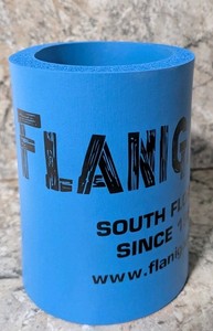 Flanigan's Restaurant Koozie Light Blue Electric Blue beer can drink Cooler