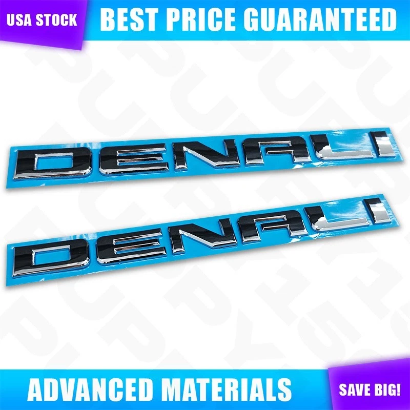 2PCS 3D Chrome Denali Letter Emblems Nameplate Badge For Sierra 1500 Tahoe Yukon - Imagem 2 de 4