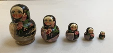 Vintage Wood Hand Painted Russian Matryoshka 5 pc. Nesting Dolls - Signed