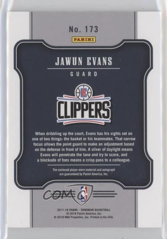 2017-18 Panini Dominion Jersey Silver /15 Jawun Evans #173 Rookie Auto RC - Image 2 of 2