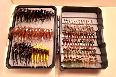 NEW NYMPHS Fly Box 108 fly fishing flies - trout wets, nymphs, pupa LQQK