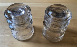Vintage Whitall Tatum No. 3 Clear Glass Insulator - Made in the USA - Set of Two