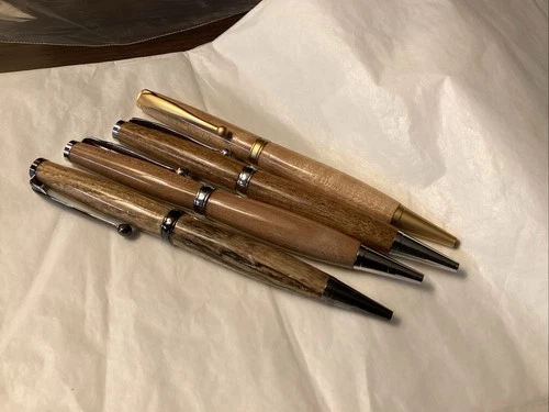 Vintage Hand Crafted Ballpoint Wooden Like Pens Lot Of 4