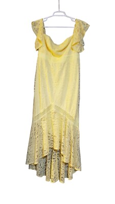 NWT Little Mistress  Dress Women Sz 8 Petite Yellow Lace Cottagecore Fairycore