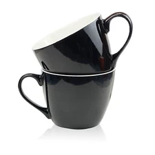 Black Porcelain Coffee Mugs Large Soup Cereal Salad Bowls 30 OZ Set of 2