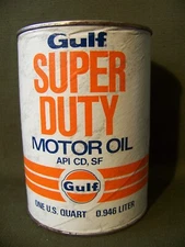 FULL, Good! 1960s-70s era GULF SUPER DUTY MOTOR OIL  1 quart Cardboard Can