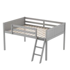 Full Size Wood Low Loft Bed w/Ladder Ladder Can be Placed on the Left or Right