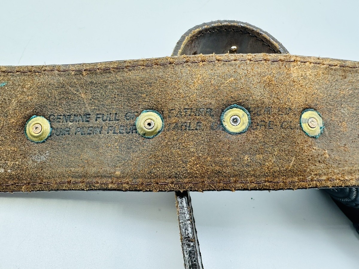 VINTAGE Native American Leather & Silver Brass CONCHO Belt VINTAGE Native American Leather & Silver Brass CONCHO Belt
