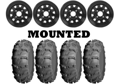 Kit 4 ITP Mud Lite XL Tires 26x9-12/26x12-12 on ITP Delta Steel Black Wheels CAN
