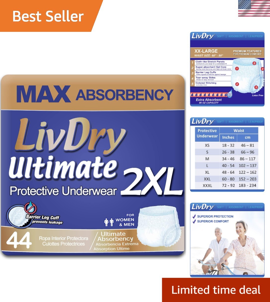 Extra Soft XXL Adult Incontinence Diapers - 44-Pack for Complete