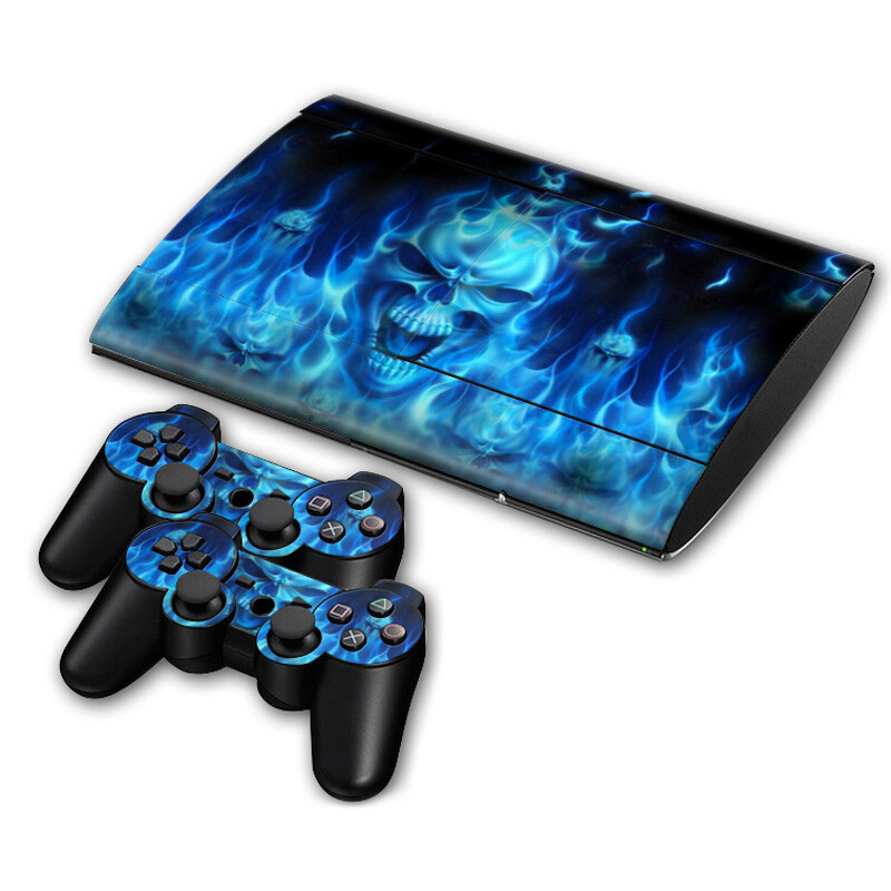 Blue Skull Fire  Skin Sticker for PS3 PlayStation 3 Super Slim 4000 Full Set